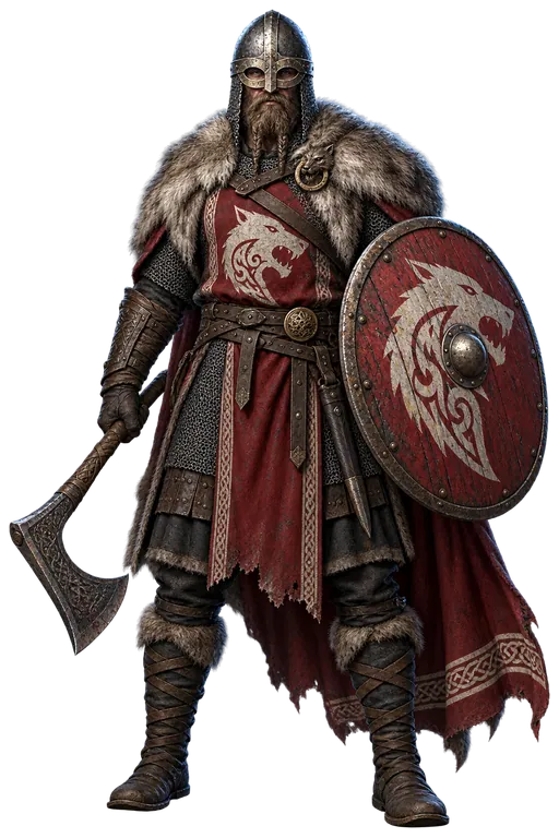 A Jarnheim huscarl carrying a round shield